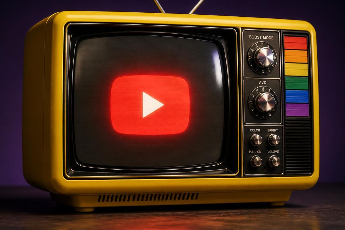 Retro yellow TV showing YouTube